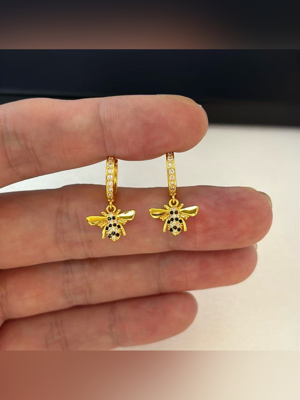 CZ Bee Dangle Drop Earrings for Women